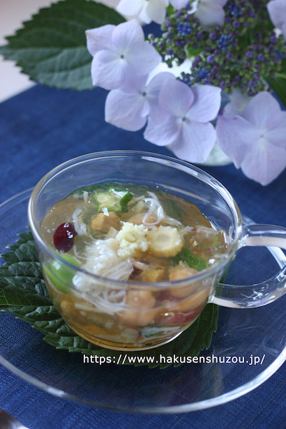 夏野菜のジュレスープ 酒蔵が教える 酒 みりん 粕 麹のレシピやお役立ち情報サイト 白扇酒造